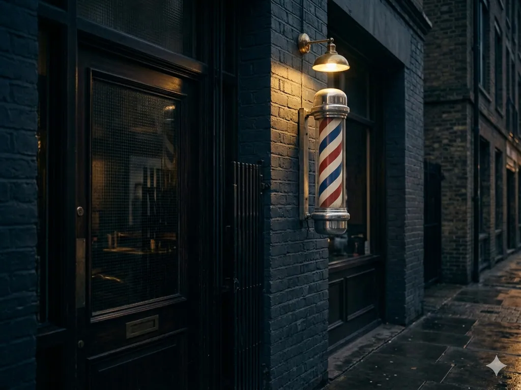Poste de barbearia na entrada da casa