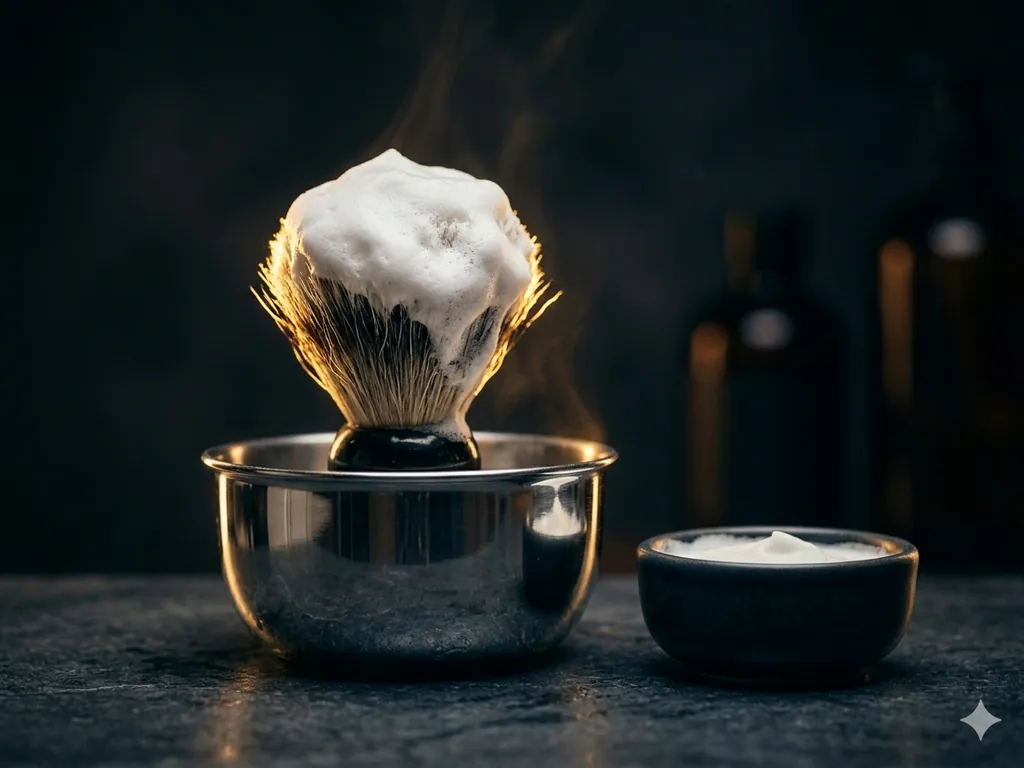 Pincel e creme prontos para a barba